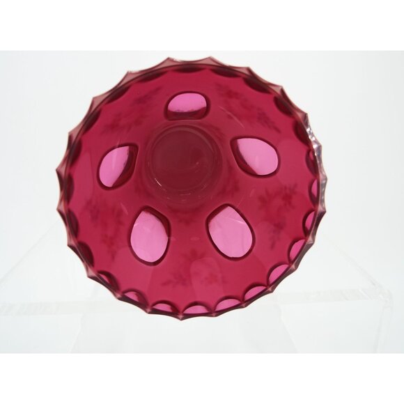 Vintage Bohemian Czech Cased White Overlay Cut to Cranberry Glass Floral Vase 5" - Picture 2 of 10